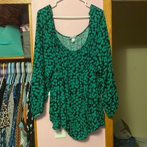 Green Dot Long Sleeve Blouse Top 3x